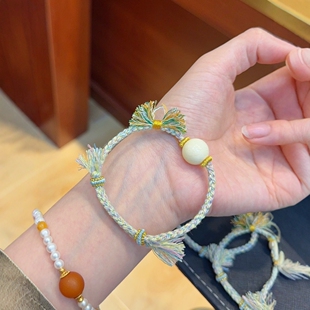 Natural white honey single bead hand rope hand woven design white wax bracelet wholesale live supply