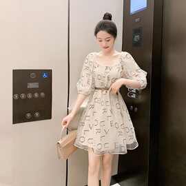 夏装2026年新款炸街网纱裙子ins超仙显瘦仙女裙小个子方领连衣裙
