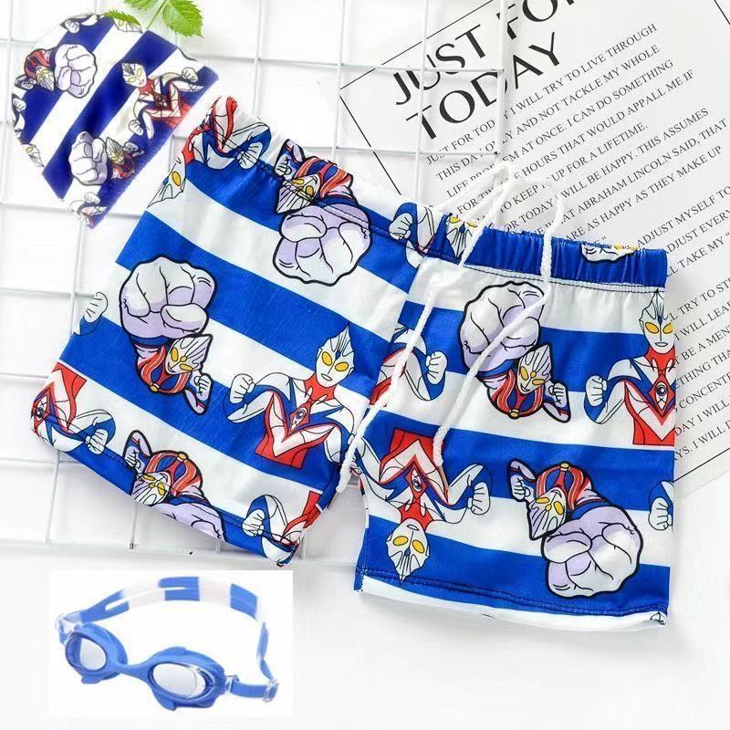 Boy swimming trunks bathing cap suit CUHK Male treasure 3-5-8 Ultraman Spider-Man Cartoon Quick drying pants shorts