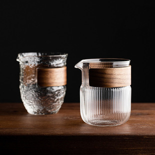 Japanese-Style Glass Fair Cup, High-Temperature Resistant Thickened Fair Cup, Tea Divider, Tea Sea Wooden Ring Insulation Set, Kung Fu Tea Set