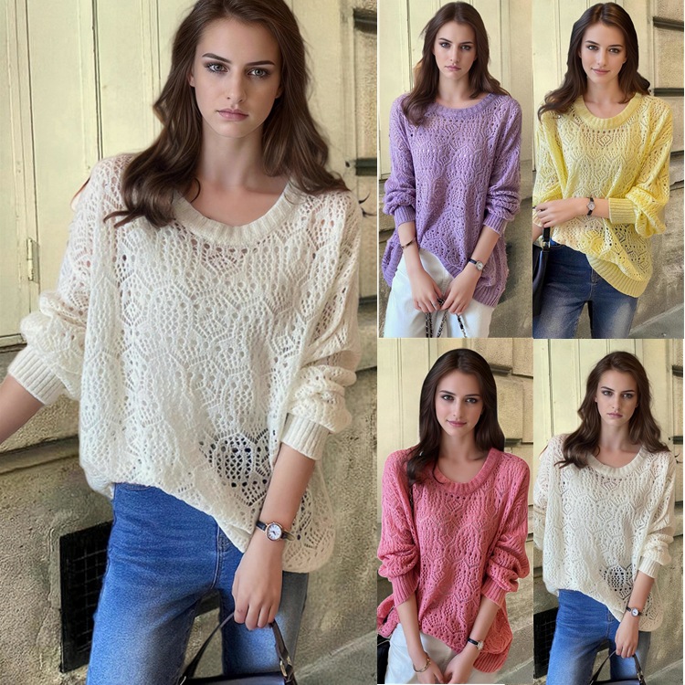 Blusa Tejida Calada de Protección Solar para Mujer de Fibra Acrílica