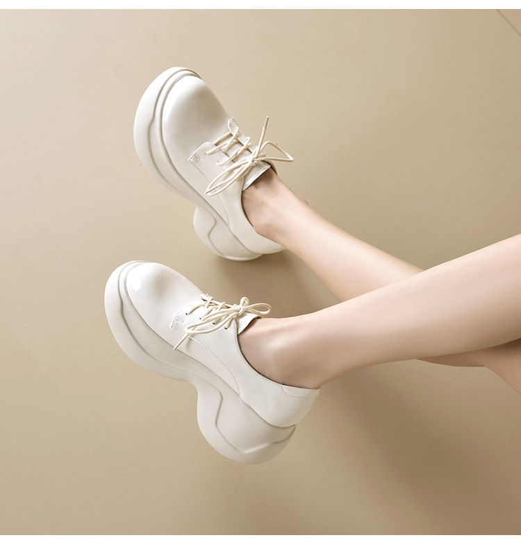 Giày loafer nữ đế xuồng platform cao 8 cm, dây buộc, da thật mùa thu 2025 — màu đen, màu trắng ngà chi tiết 14
