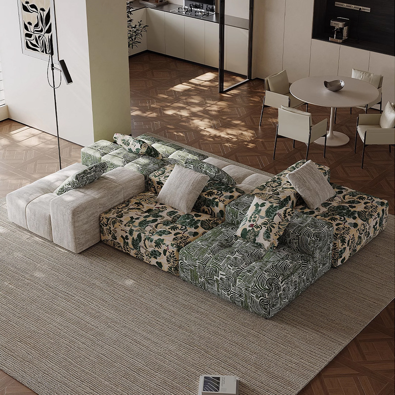 French New Retro Style Pixel Sofa Module Tofu Block Fabric Sofa Large Living Room Designer