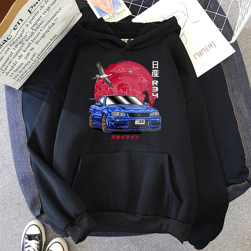 anime anime header D car print hooded sweater men's sweatshirt JDM car tide cross border hot sale