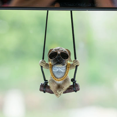 pendant Internet famous swing method | Car hanging - pug-sunglasses-gold-chain