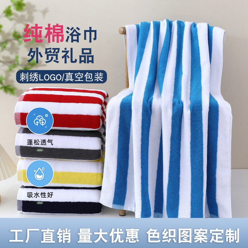 Pure Cotton Striped Beach Towel Yarn-dyed Jacquard Bath Towel Custom Swimming Towel Foreign Trade Gift Amazon Color Striped Bath Towel Pure Cotton Striped Beach Towel Yarn-dyed Jacquard Bath Towel Custom Swimming Towel Foreign Trade Gift Amazon Color Striped Bath Towel