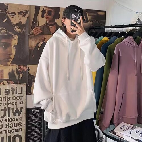Men's sweatshirt 2024 spring and autumn new solid color versatile hooded jacket trendy brand loose casual wear sports top