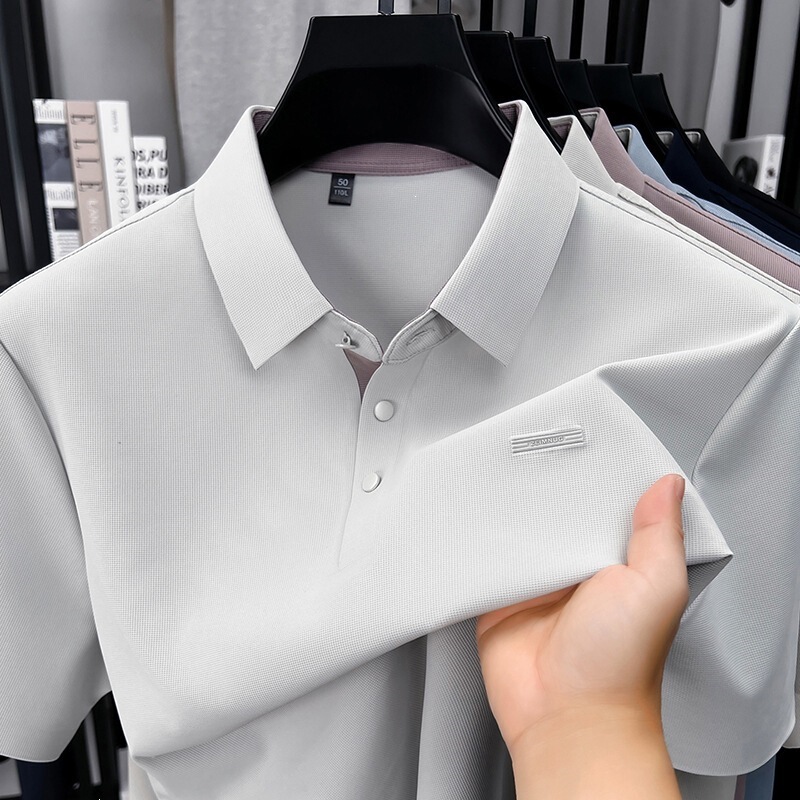 Fully Seamless Nylon Summer Business Comfortable Breathable Solid Color Men's Turn-Down Collar Short-Sleeve T-Shirt Polo Shirt Wholesale