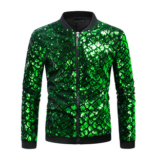 Green blue black sequins jazz dance jackets for men youth singers gogo dancers rapper singers music production short coat punk rock style dancing tops Plaid