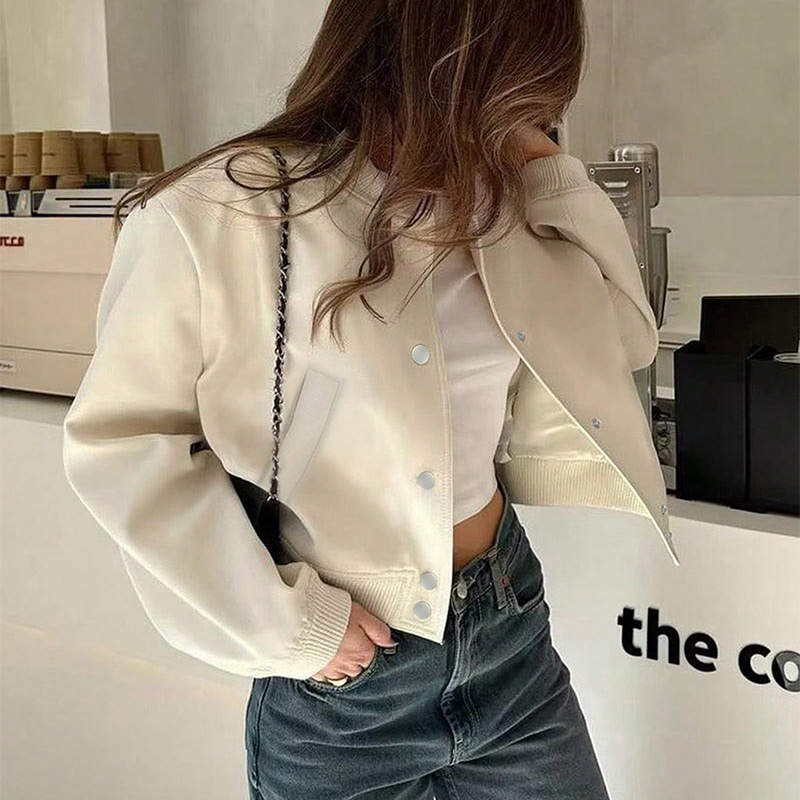 Women's Clothing Wholesale 2025 Autumn Winter New Women's Casual Long Sleeve Soft Short Bomber Jacket Coat