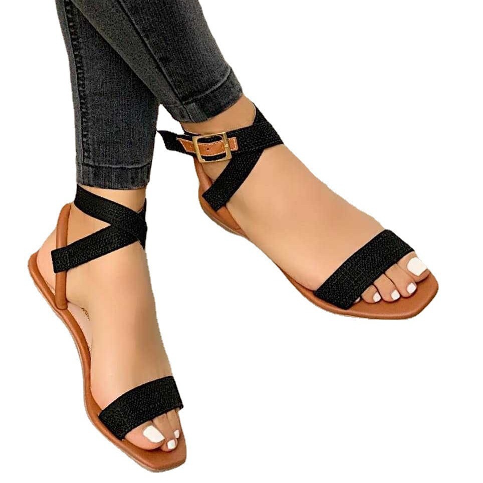Size 2021 Summer New Large One-Strap Flat Casual Sandals For Women_voghion.com