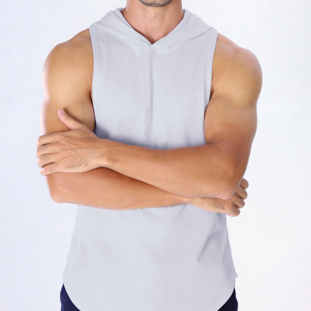 Chalecos de carreras masculinos de Código Europeo transfronterizo con capucha y secado rápido, deportes de verano transpirables, Fitness de malla y blusa sin mangas image 5