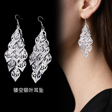 欧美外贸镀金手工拼接镂空树叶耳环冬季上新夸张长款气质流苏耳饰