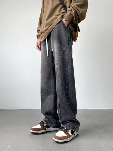 Men's American Western Jeans, Ins Trendy Street Retro Loose Straight Leg Pants, Autumn Washable Versatile Casual Pants