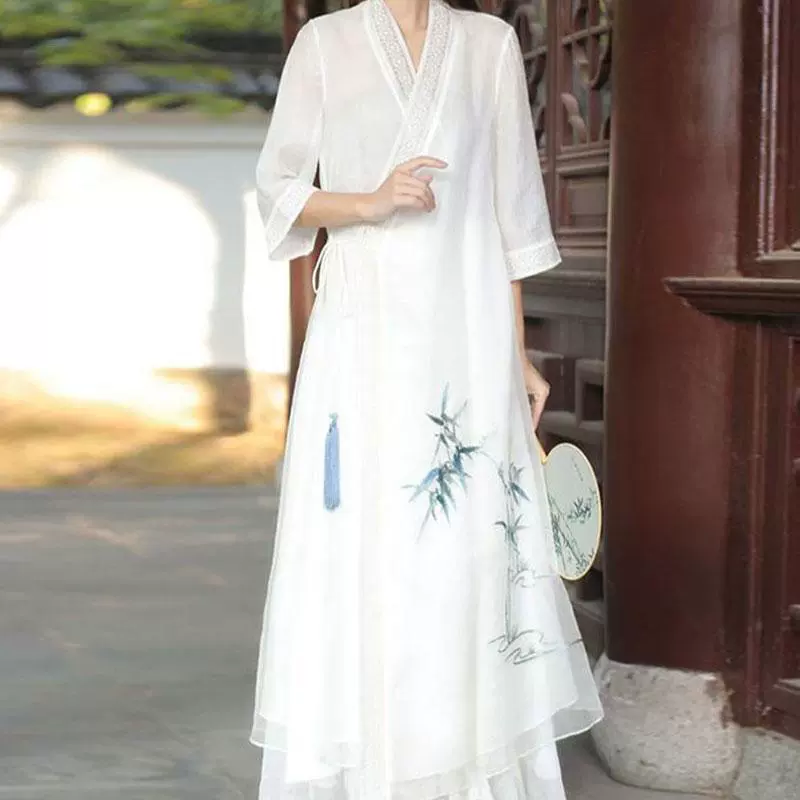 Новая женская одежда в китайском стиле дзен, улучшенное платье ханьфу, платье феи для чая, одежда для чайных художников, юбка в древнем стиле для женщин.