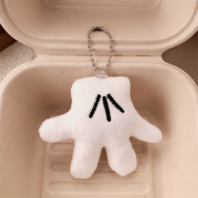 Muñeca rellena de algodón pequeña palma colgante creativo felpa guantes blancos colgante personalizado palma bolso llavero colgante