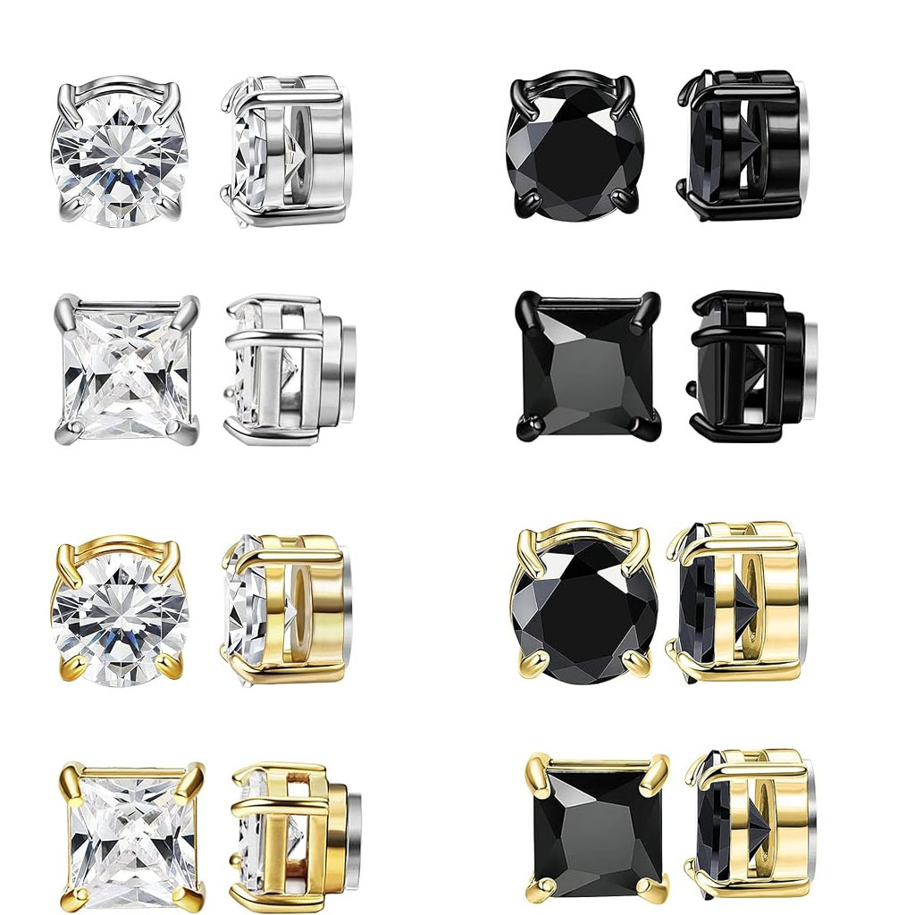 亚马逊热销锆石磁铁耳夹无耳洞假耳夹男女通用锆石耳钉耳饰批发