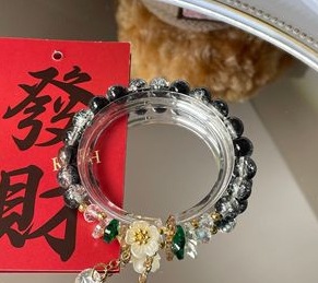 S015-Pulsera de flores frescas negras#tamaño 796