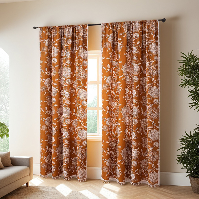 French-style Vintage Printed Curtains Floral Design Bedroom Living Room_voghion.com