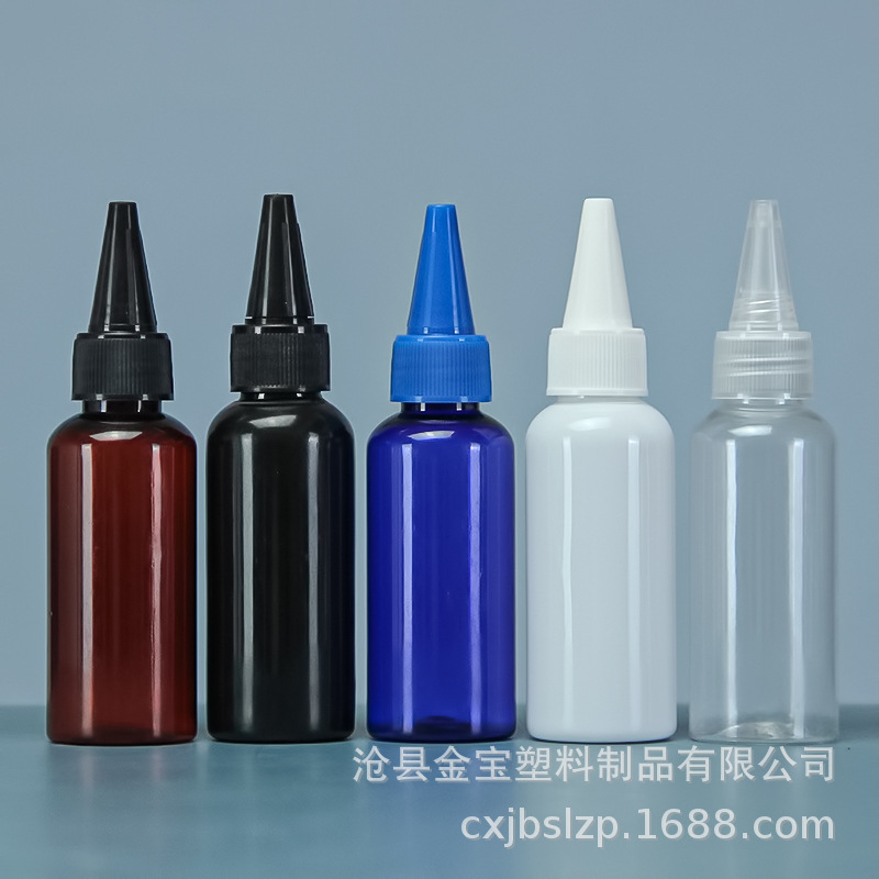 En stock 50ml botella de boca puntiaguda 50ml botella de plástico botella de recubrimiento botella de compresión botella de mezcla de color loción pigmento sub-botella