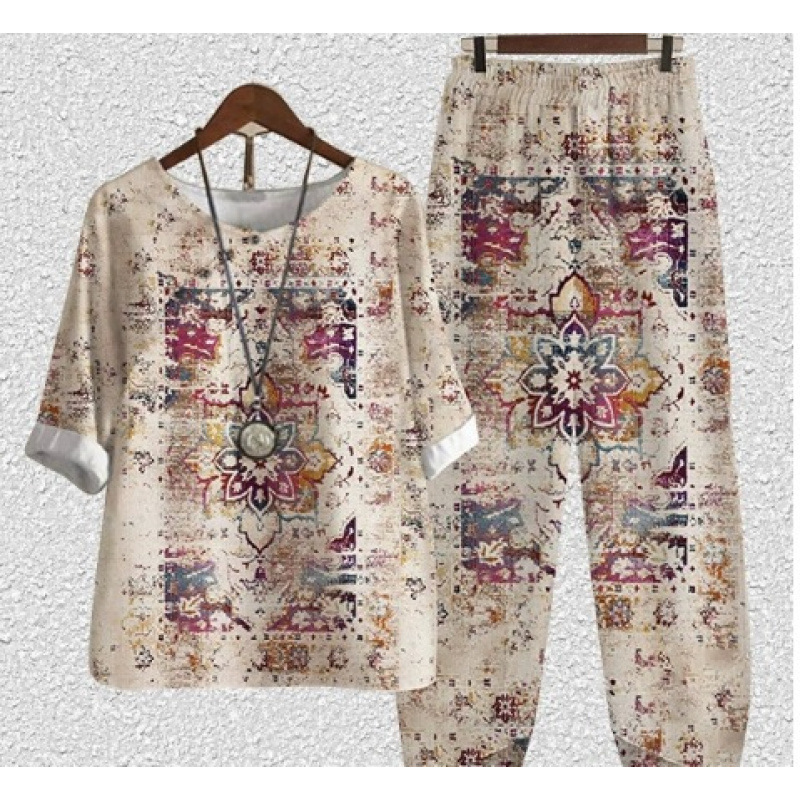 Europa y Estados Unidos trajes casuales de mujer transfronterizos de moda explosiva verano nuevo cinco mangas impresión chaqueta pantalones dos piezas