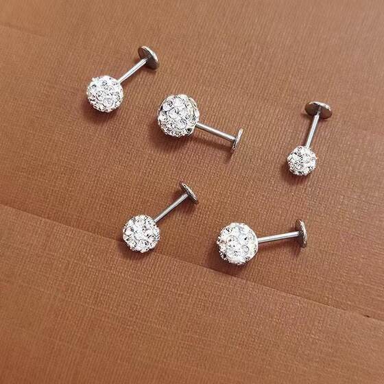 Titanium steel earring female screw full drill ball Korean ear bone nail cochlea fresh sweet net red ear jewelry wholesale