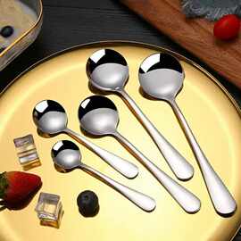 加厚不锈钢圆勺甜品勺厂家直销1010餐具家用儿童吃饭勺可定制logo