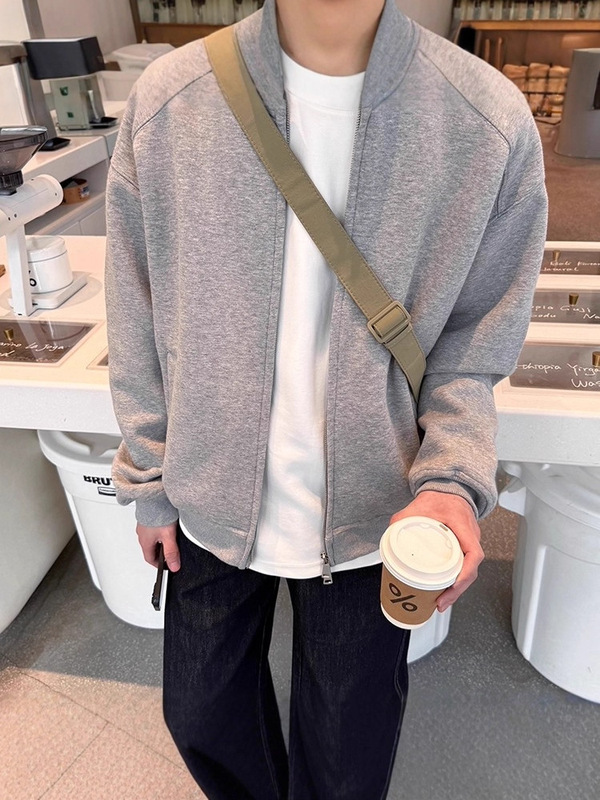 重磅藏青色短款立领卫衣开衫男春秋季2025新款上衣外套休闲宽松潮|undefined