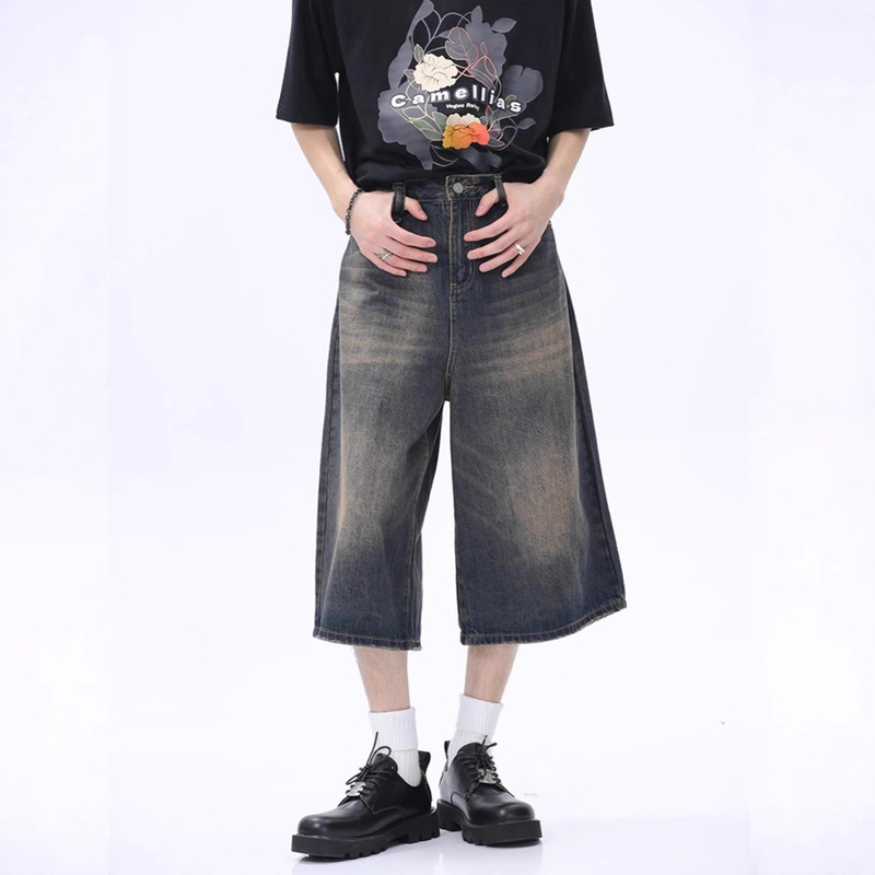 Factory Direct Price Wide-Leg 7-Point Jeans Korean Style Loose Slim Straight Washed Denim Mid-Length Shorts for Men and Women Factory Direct Price Wide-Leg 7-Point Jeans Korean Style Loose Slim Straight Washed Denim Mid-Length Shorts for Men and Women