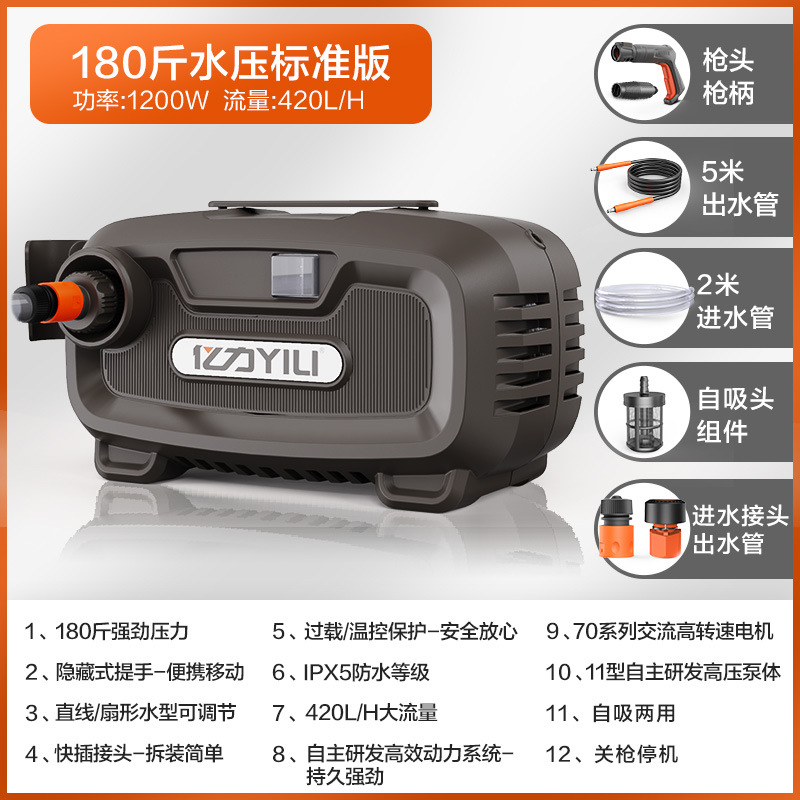 Shuǐbèng Yili Black Knight 4350 High Pressure Car Washer 220v Portable (Car washing machine) - 180-pressure-portable-standard-edition