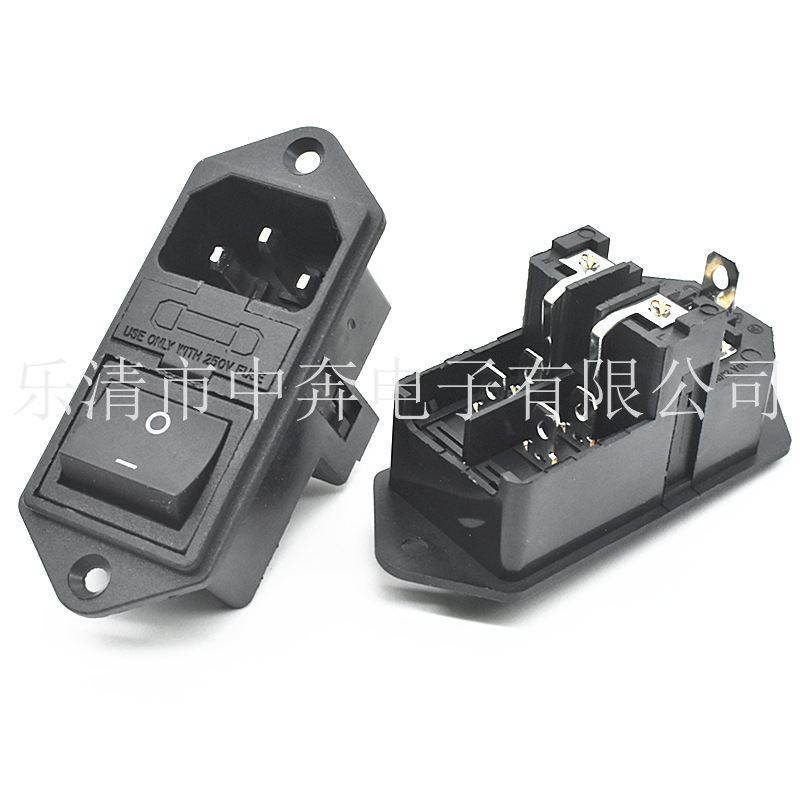AC电源插座 AC-01A 双保险插座 三合一 带开关插座 黑色 印竖O I