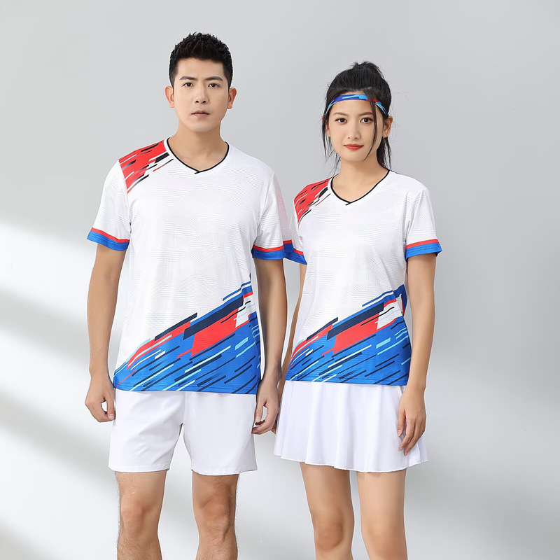 Quick-dry badminton competition team uniform, breathable and sweat-absorbent, men's and women's short-sleeve shorts and skirt set, air volleyball training uniform
