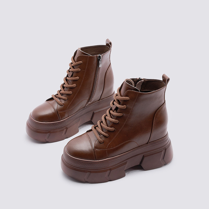 10CM增高2024年秋季新款英伦风松糕厚底内增高中筒马丁靴女休闲鞋