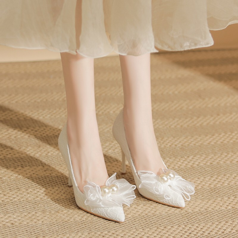 Autumn 2024 New High Heels Women's Stiletto Heel French Fashion Elegant Wedding Bride Shoes Women's White Single Shoes Autumn 2024 New High Heels Women's Stiletto Heel French Fashion Elegant Wedding Bride Shoes Women's White Single Shoes