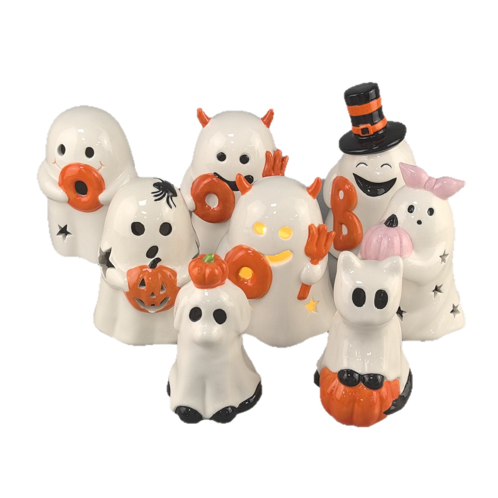 Nuevos productos transfronterizos Halloween encantadores fantasmas blancos decoración de la fiesta decoración de luces electrónicas decoración de escritorio decoración pequeña decoración