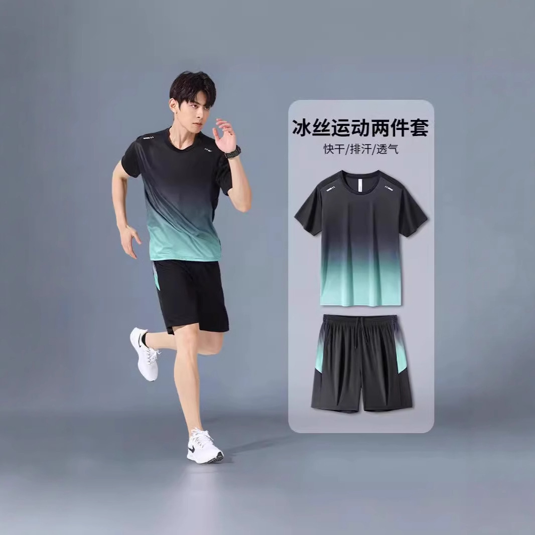 Personalizada 2026 hielo de verano rápido baloncesto mangas cortas plumas ropa de fitness set hombre running panty sueltos