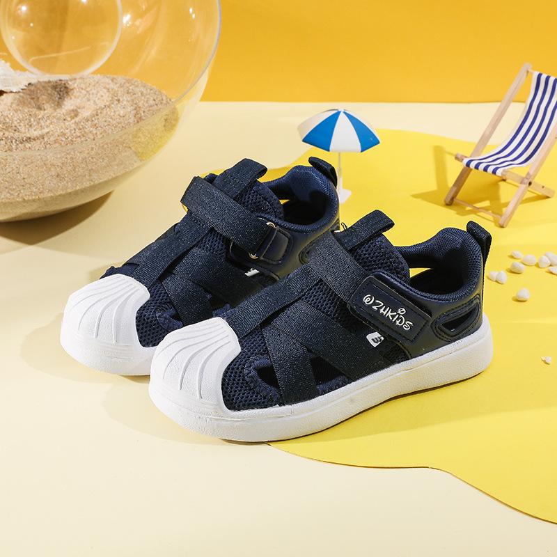 Children's Summer New Sandals for Boys and Girls, Beach Shoes with Shell Toe, Anti-Slip Soft Sole, Magic Tape Shoes for Middle-Aged Children