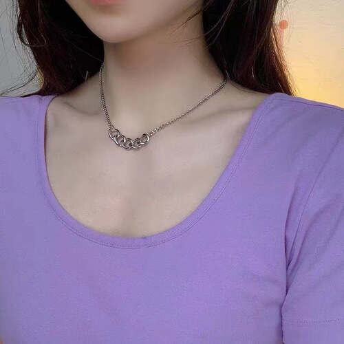 Hip-hop INS creative versatile geometric oval clasp chain lockchain metal texture minimalist temperament necklace for women
