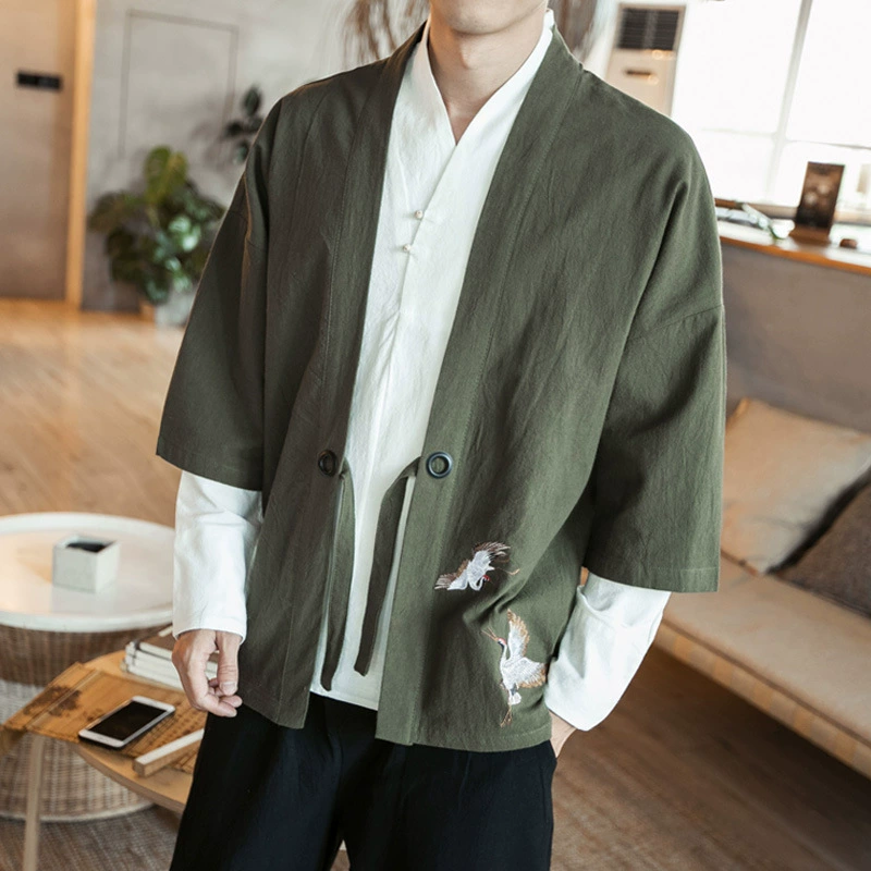 Пиджак ханфу с рукавами по семи пунктам для мужчин, боковая планка в традиционном китайском стиле, размер M–5XL