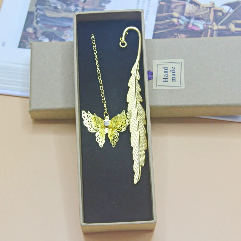 Metal feather bookmark, vein butterfly