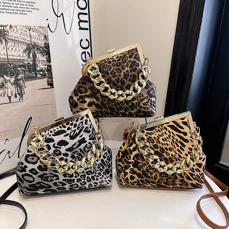 Leopard Print Shoulder Bag For Women With Thick Chain Strap_voghion.com