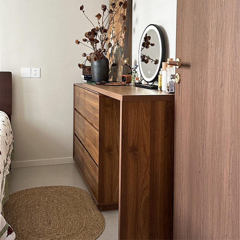 Gabinete de almacenamiento junto a la cama del dormitorio principal de la estética de Song, mesa de maquillaje de madera maciza, gabinete de almacenamiento integrado