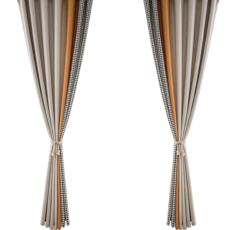 Moderno simple terciopelo Lino costura alta cortina de sombreado terminado al por mayor nuevo houndstooth dormitorio cortina de perforación