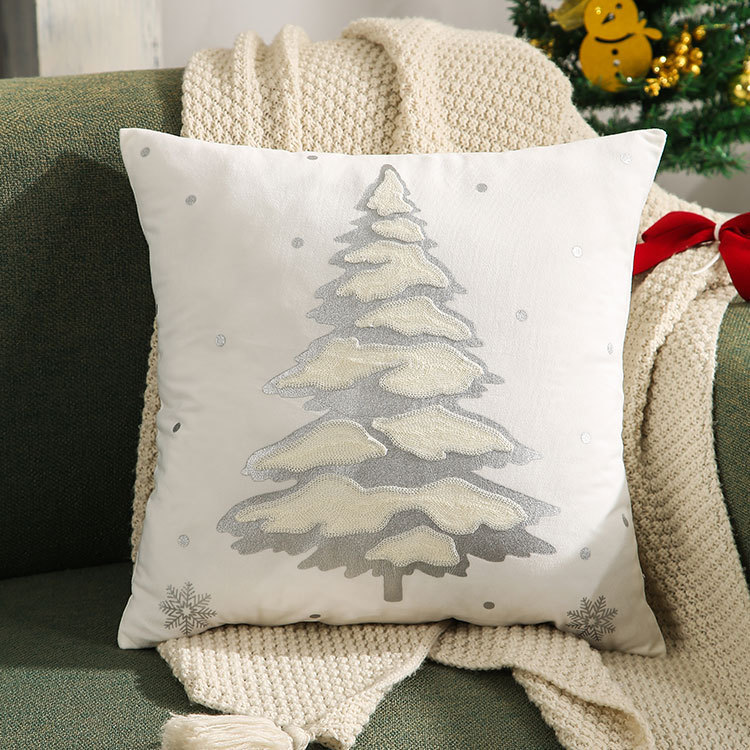 ヘラジカのクリスマスツリーブロンズ枕カバー、秋冬スノーフレーク刺繍クッションカバー45*45、クロスボーダーホットセール|undefined