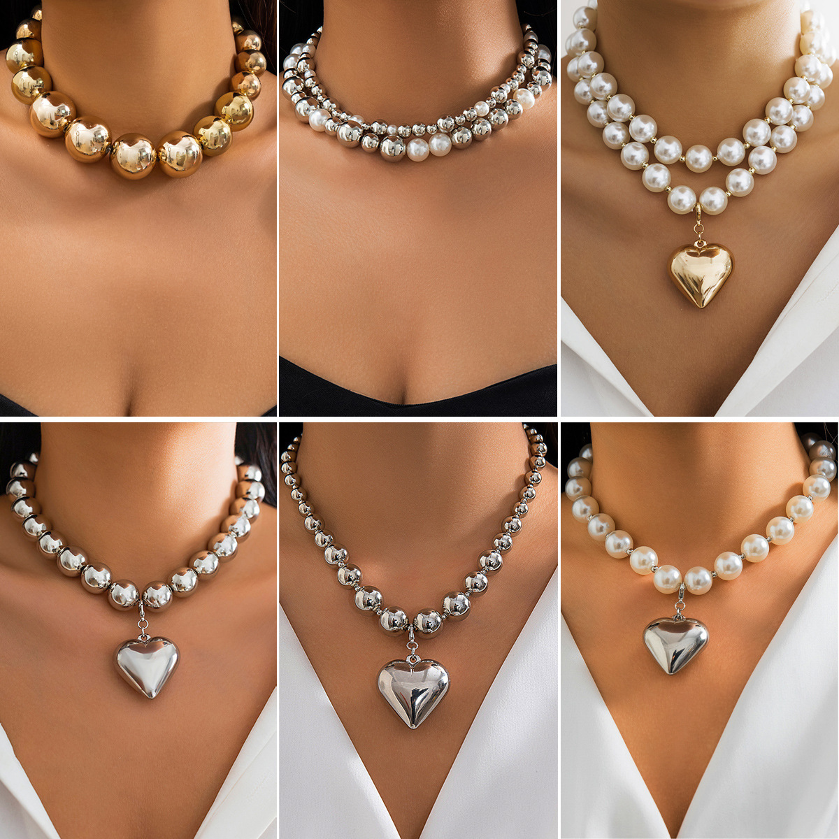 Collar de cuentas geométricas con cuentas redondas grandes estilo punk y cadena de clavícula para mujer, venta caliente en Europa y América, mayorista transfronterizo image 1