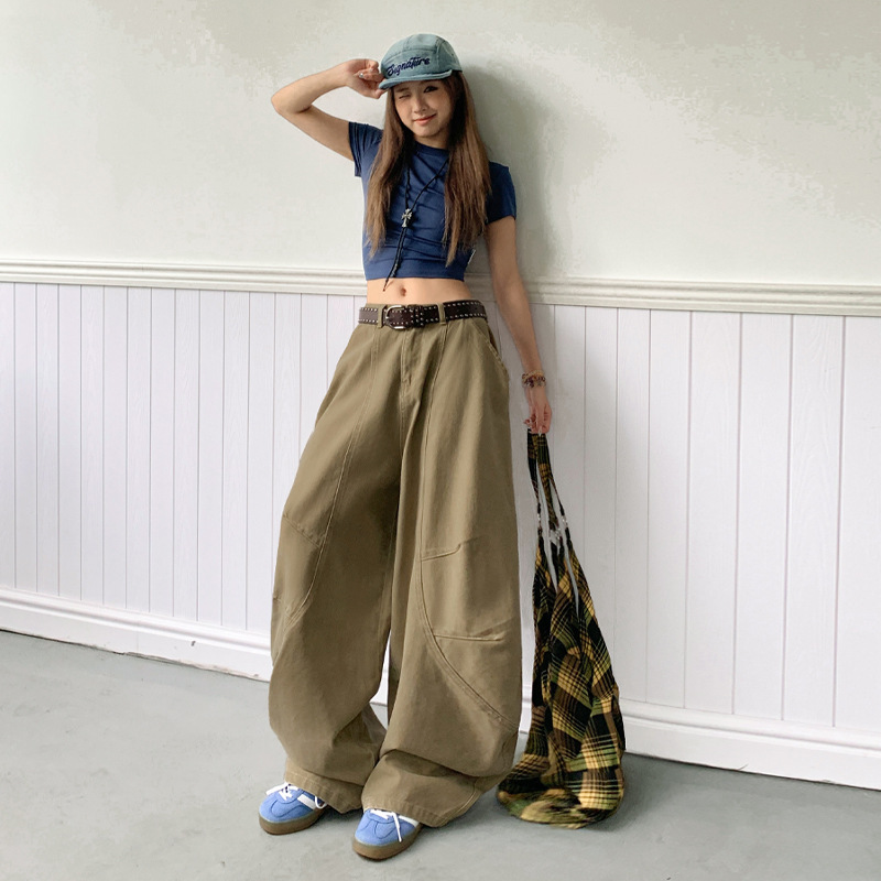 美式宽松阔腿慵懒松弛感弯刀牛仔裤子女夏秋新款辣妹休闲拖地长裤|undefined