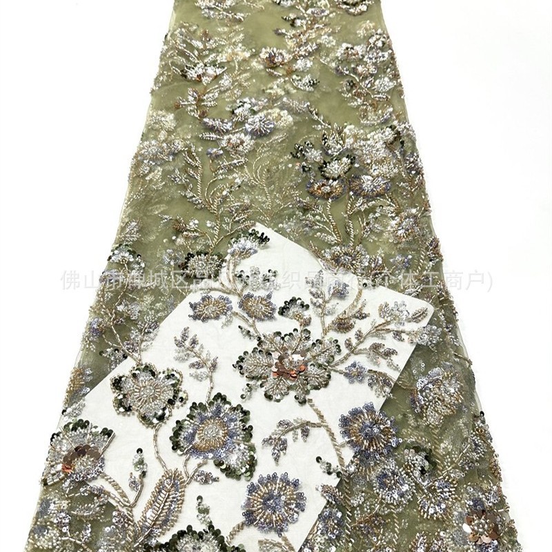 Nuevo colgante 3D flores y ramas bordadas tela de malla de pecho delgada boda al aire libre viaje fotos lujosas tela de vestido de banquete