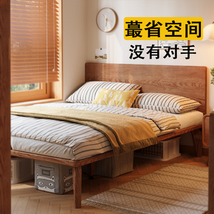Beech Wood Bedside Solid Wood Bed for Small Apartments, Solid Wood Style High-Rise High-Legged 1.35m Extremely Narrow Single and Double Beds
