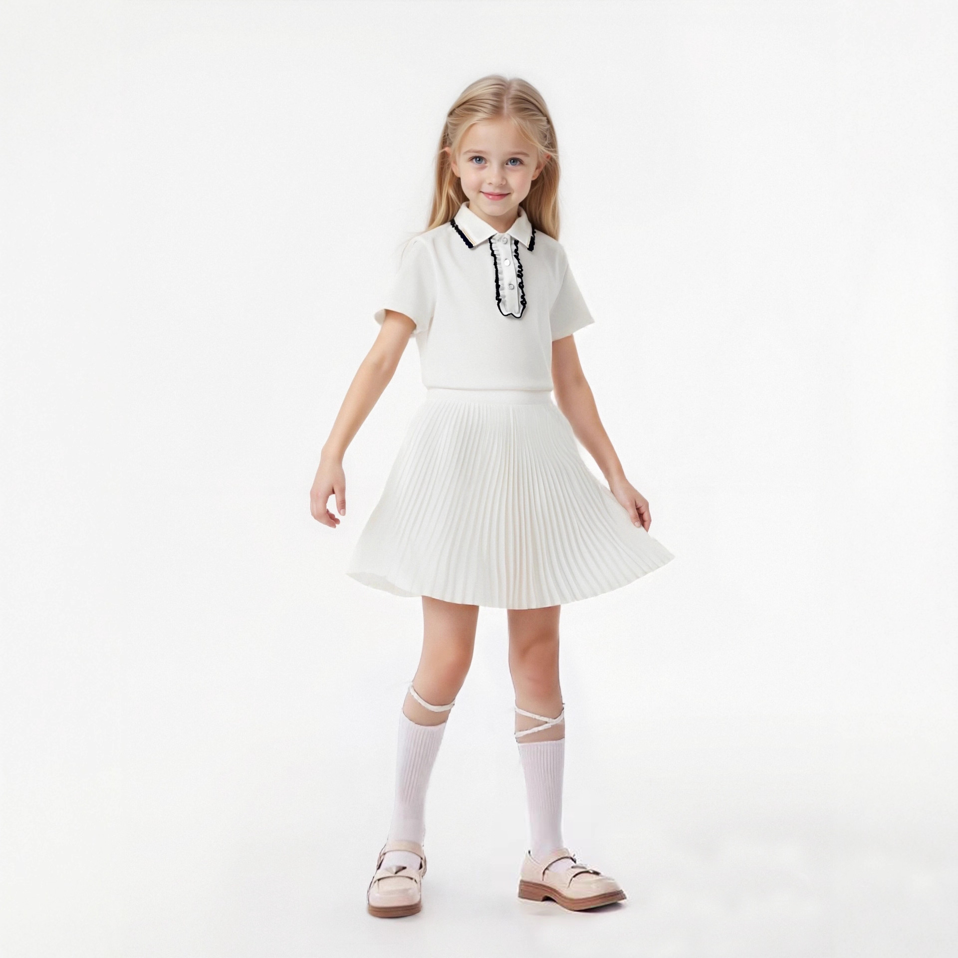 Summer style, children's polo shirt, loose fit, breathable, Korean style, short sleeve, collared, pure cotton, girls' style, for older children.