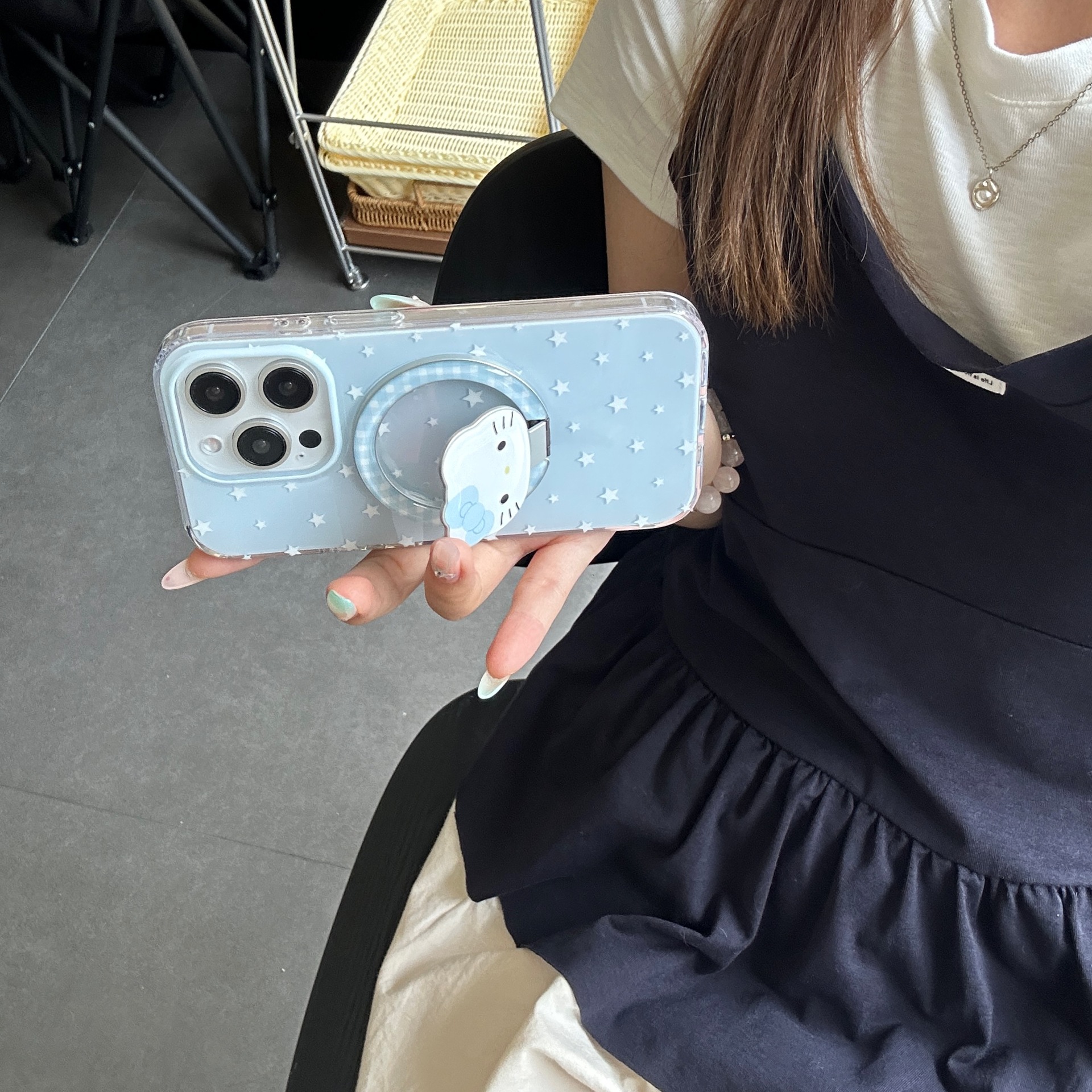 Soporte de gato KT fresco azul para Apple 15ProMax funda para teléfono móvil 16Pro Nuevo 14/13 Pareja 16